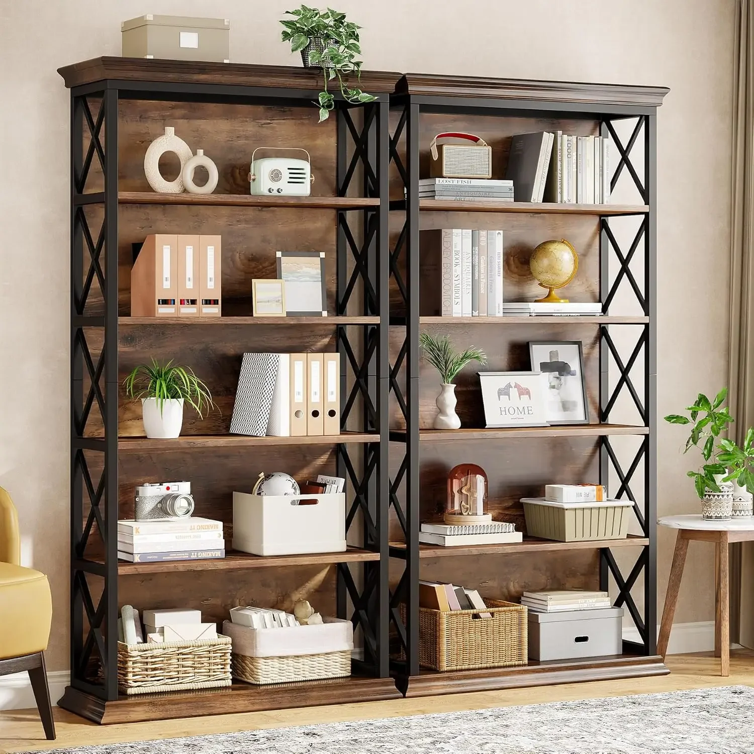 

6-уровневый книжный шкаф Tribesigns, 71-дюймовые промышленные книжные полки и книжные шкафы, напольные полки для хранения с 5 полками и высокими