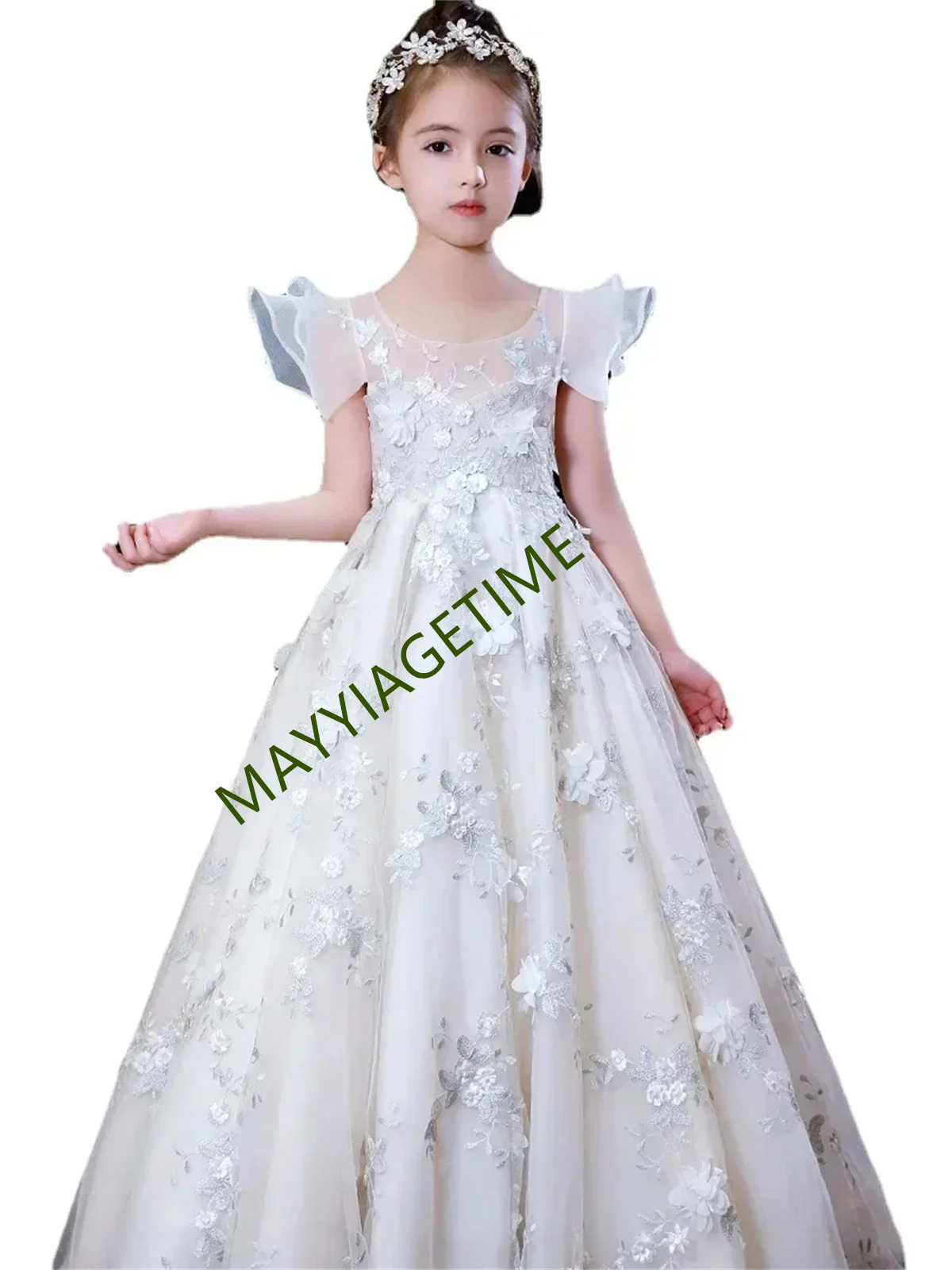 New children's dress, flower girl wedding dress, little girl hosting, fluffy princess dress, runway show performance dress