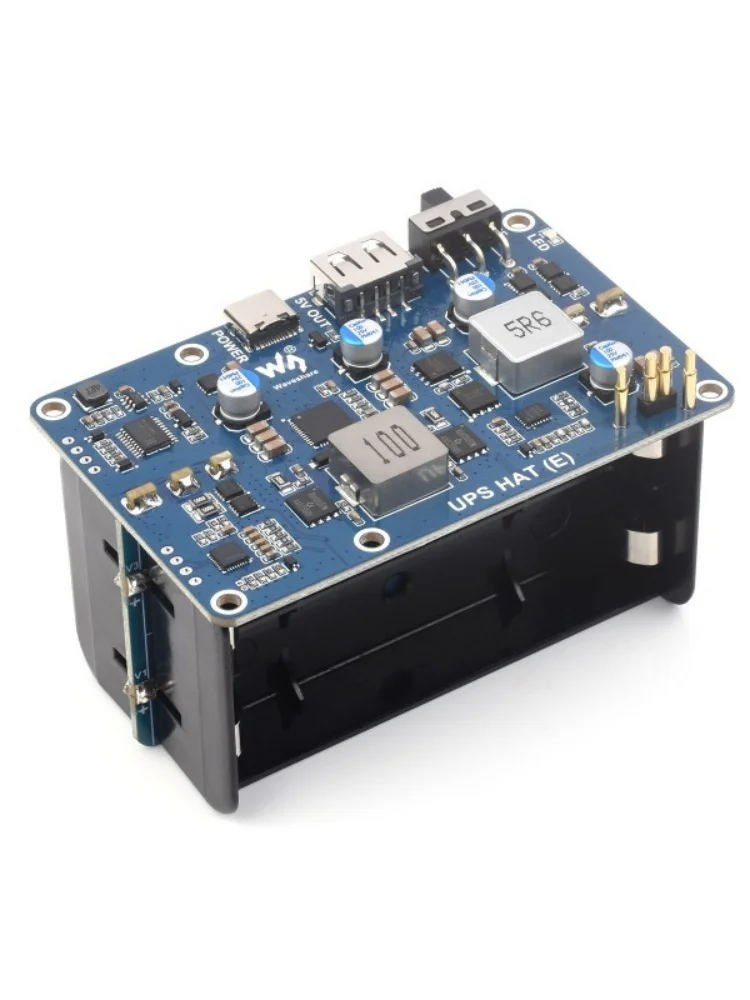 

UPS HAT (E) for Raspberry Pi, Supports 4× 21700 Li batteries (NOT included), Bi-Directional Fast charging, 5V 6A Output