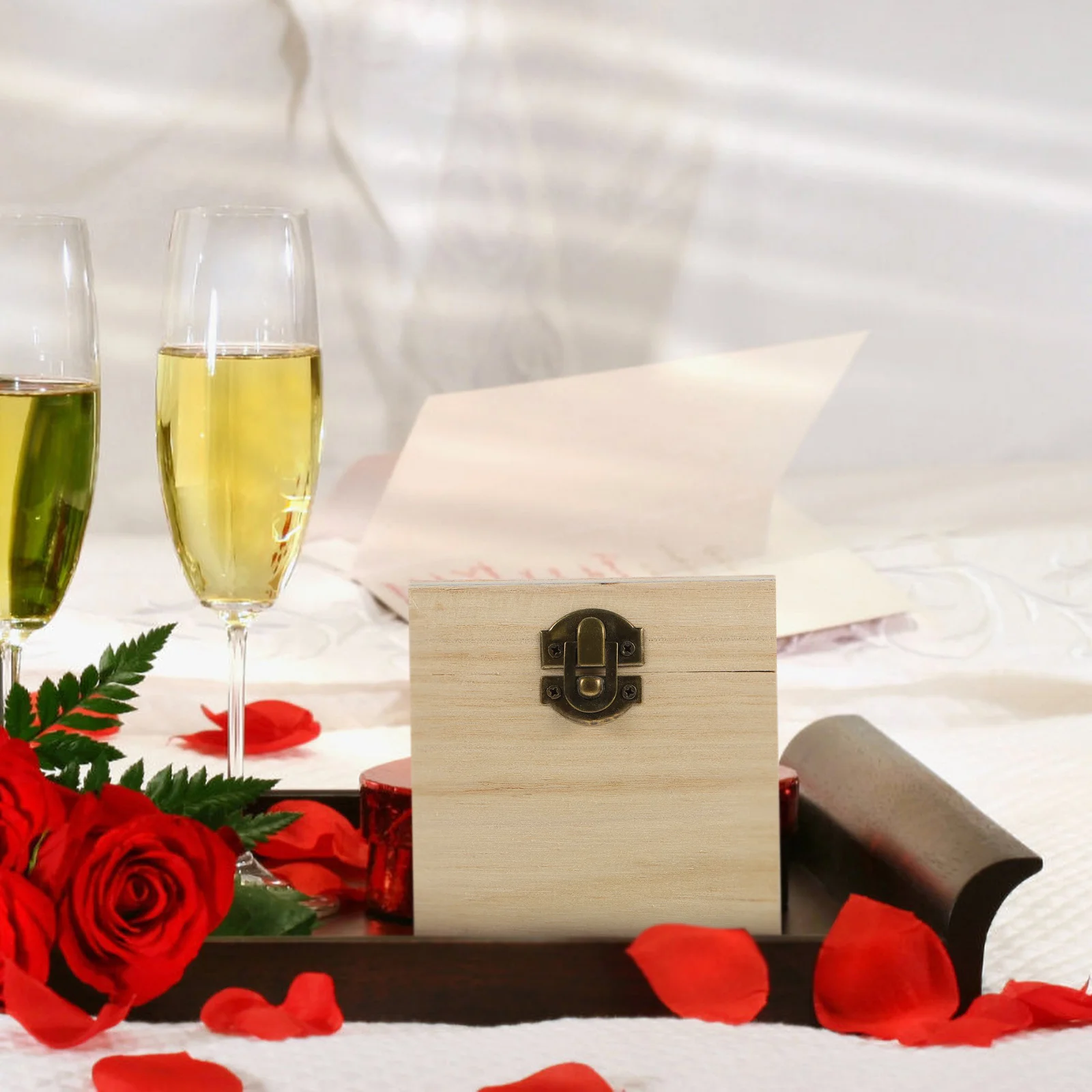 

4Pcs Wood Gift Box Lock Lid Decorative Storage Boxes Keepsake Cases Jewelry Organizer Wood Box Photo Wooden Box,