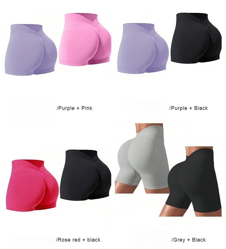 Damen Sommer V-Taille Yoga-Shorts Modische und Sexy Laufhose Fitness-Hose Hochelastische Hüftliftende Sportshorts – Detail 7