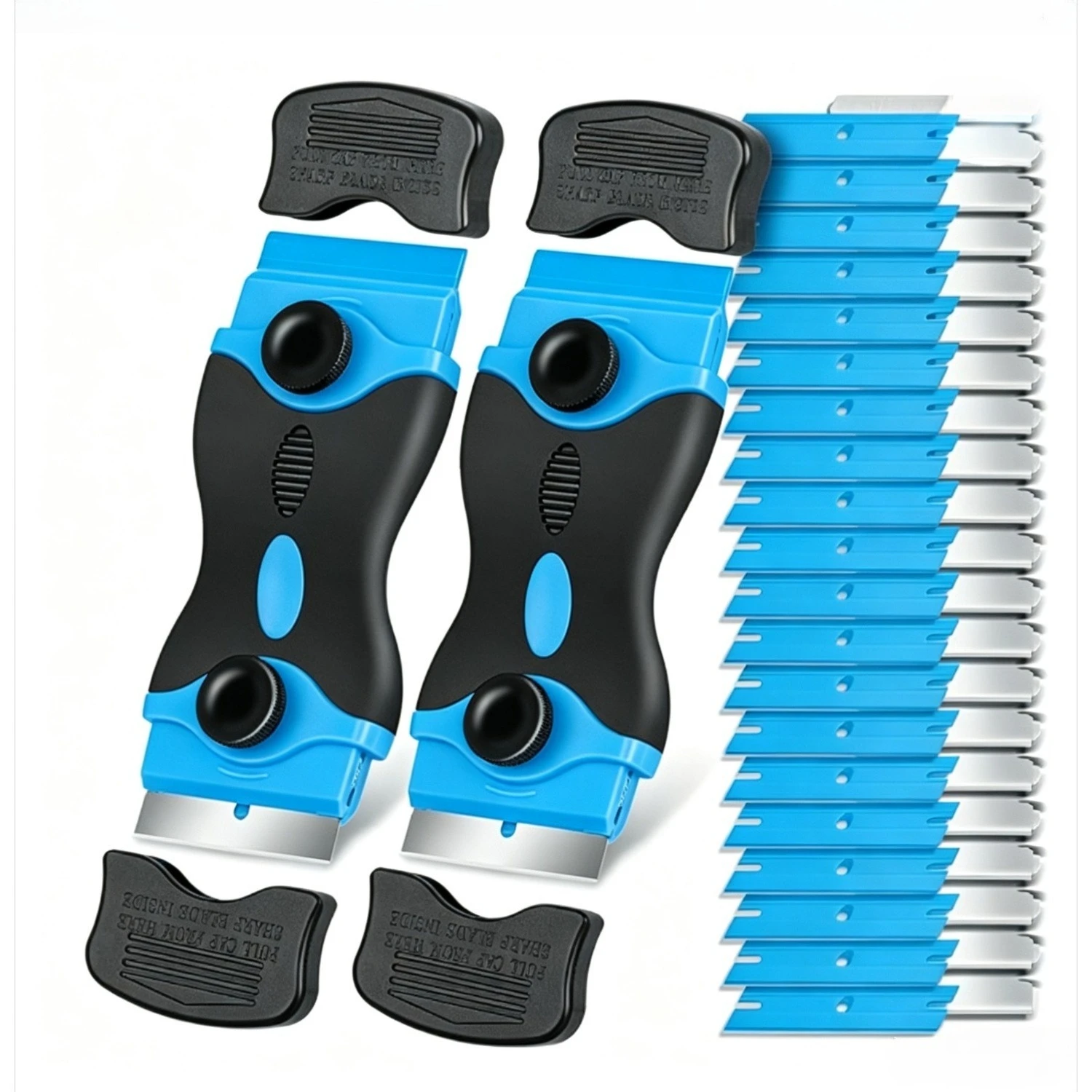 2 Scraper Tools +20 Metal Blades +20 Plastic Blades, 2-In-1 Razor Blade Scraper for Decals Stickers Labels Caulk Adhesive