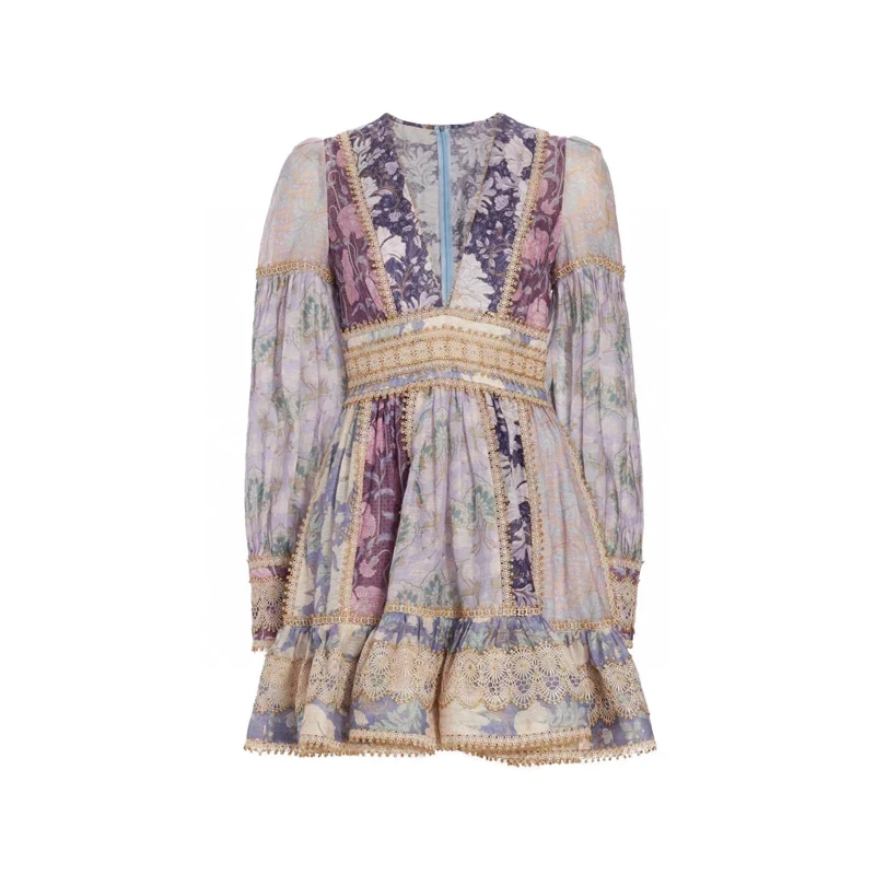 

Ele Beach Vaion Fairy Skirt 2024 Spring Summer New Sle Heavy Embroidery Lace Trimming Long Sve ort Dr
