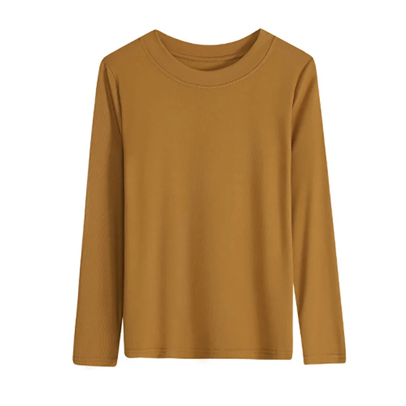 女性用長袖ラウンドネックコットントップ,ベーシックTシャツ,韓国カジュアルウェア,秋のTシャツ