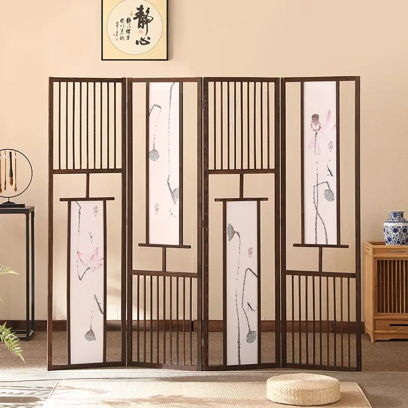 Folding Screen New Chinese Pine Solid Wood Partition for Hotel Porch Home Office Study Living Room Small Apartment Divider