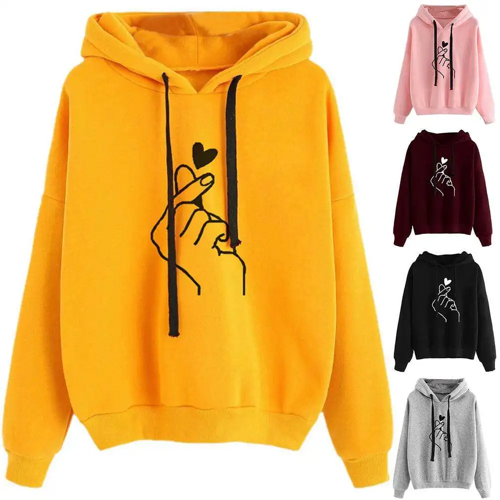 

Women Drawstring Hoodie High Quality Oversize Streetwear Clothing Casual Basic Pullovers Sweatshirts Loose Top Hearts Print