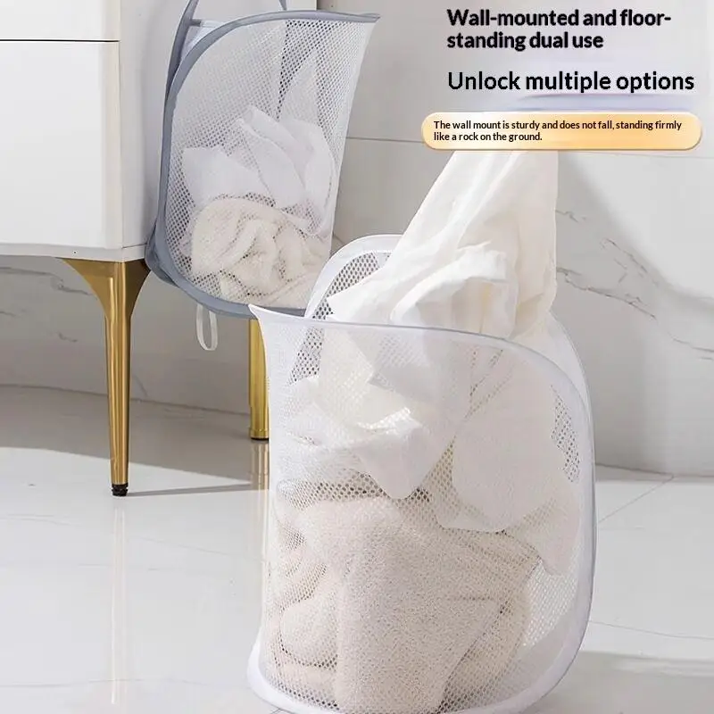 Collapsible Foldable Mesh Laundry Hamper Hanging Portable Design Large Capacity Dirty Clothes Basket for Bathroom Home