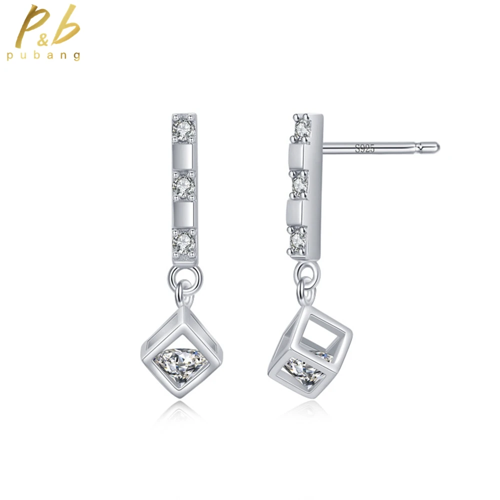 

PuBang Fine Jewelry Solid 925 Sterling Silver High Carbon Diamond Anniversary Drop Earrings for Women Wedding Gift Drop Shipping