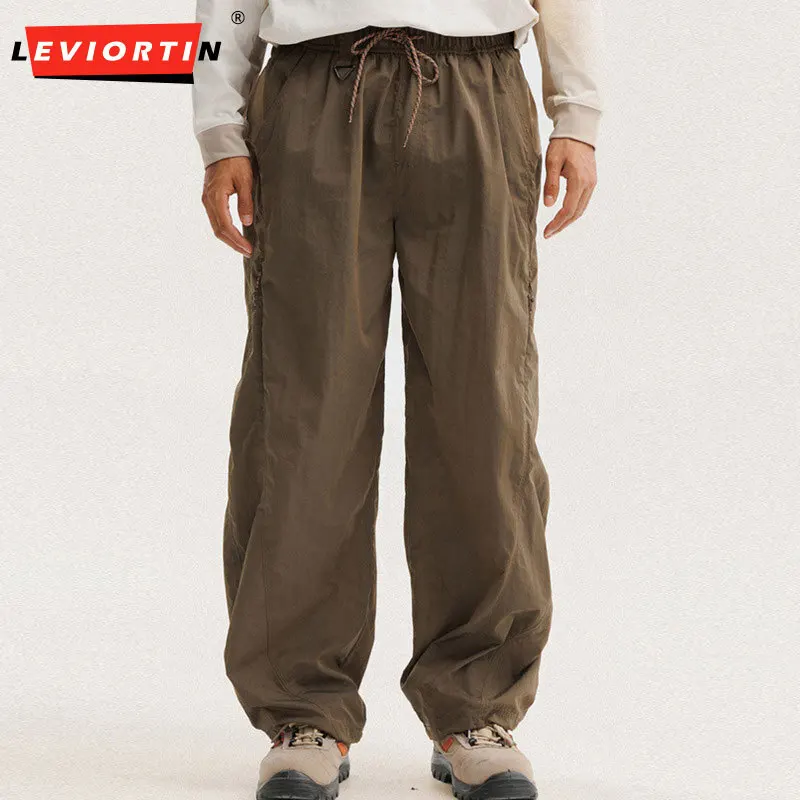 Men's trendy street straight leg leg ankle binding casual outdoor functional style imitation water splashing sports pants