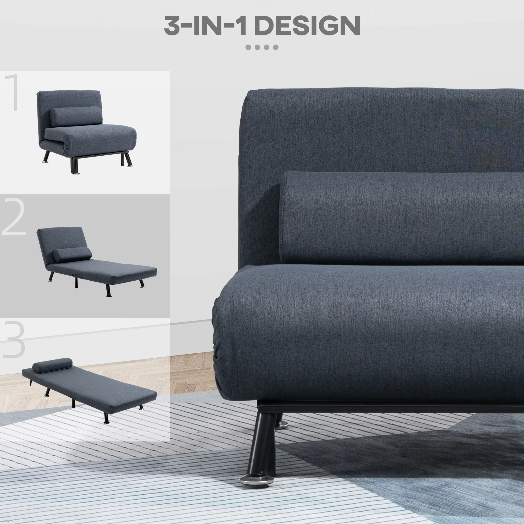 HOMCOM Folding 5 Position Convertible Sleeper Chair Sofa Bed