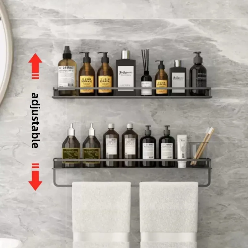 Bathroom Shelf Black Aluminum Wall-Mounted Square Shampoo Holder Cosmetic Shelves Kitchen Nets Shelf Storage Rack Organizer Rack