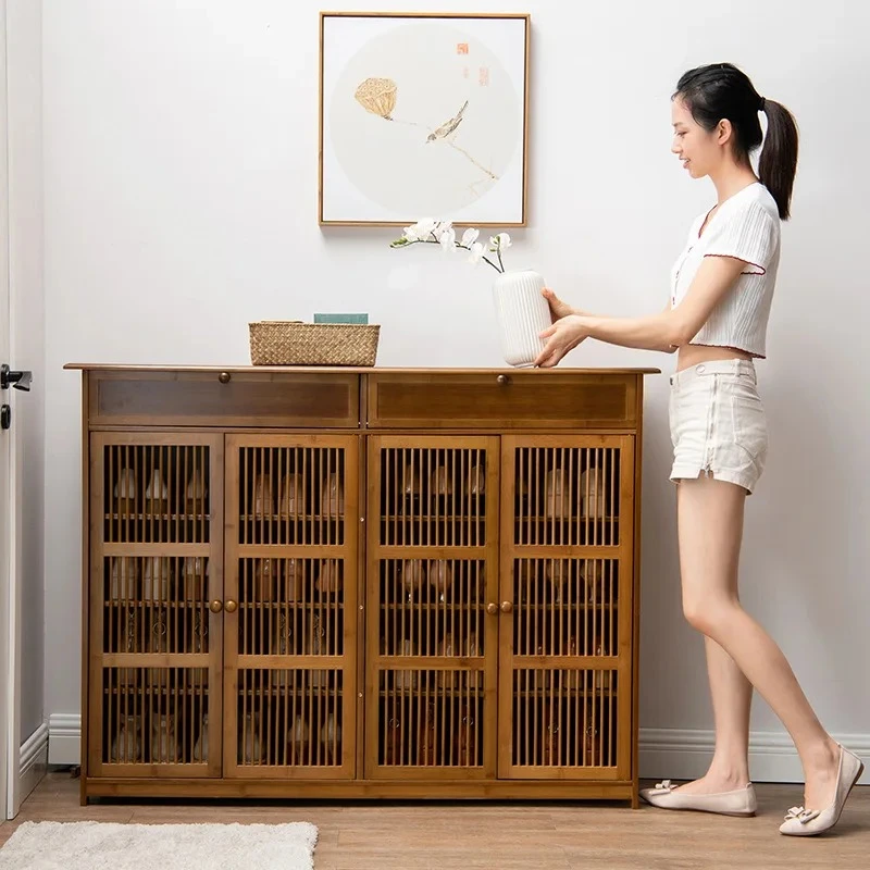 Multifunctional Bamboo Shoe Cabinet with– Entryway Furniture Organizer forShoesEco-Friendly Wooden