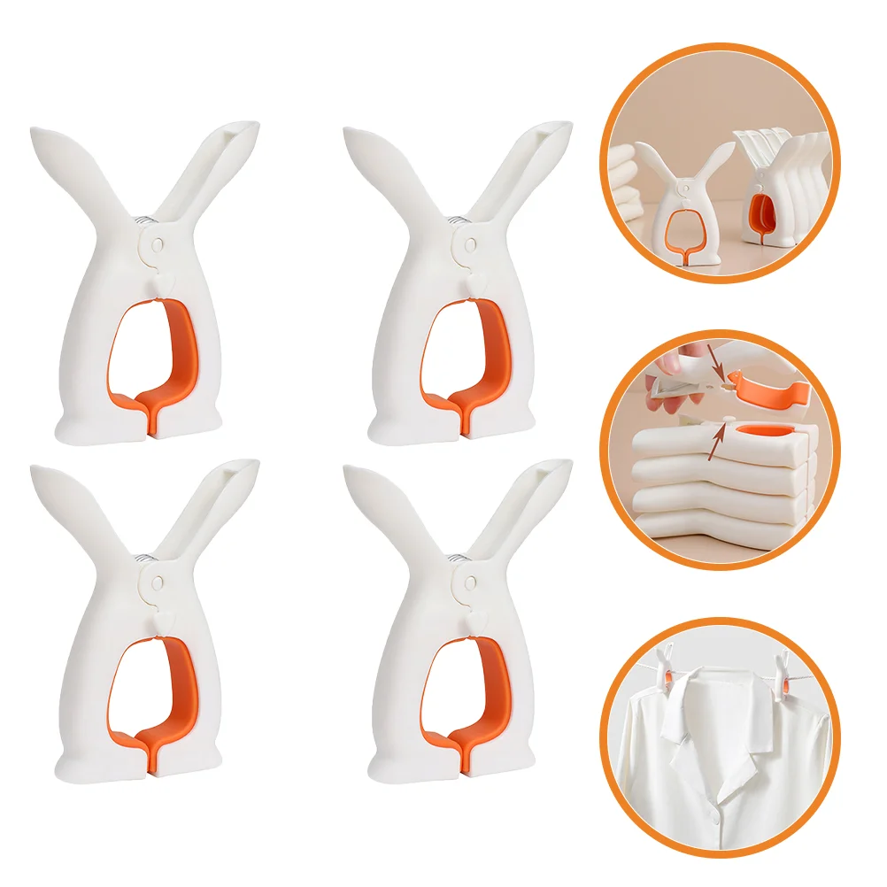 

4 Pcs Clothespin Windproof Clothespins Rabbit Ears Plastic Clips Non-slip Orange Quilt