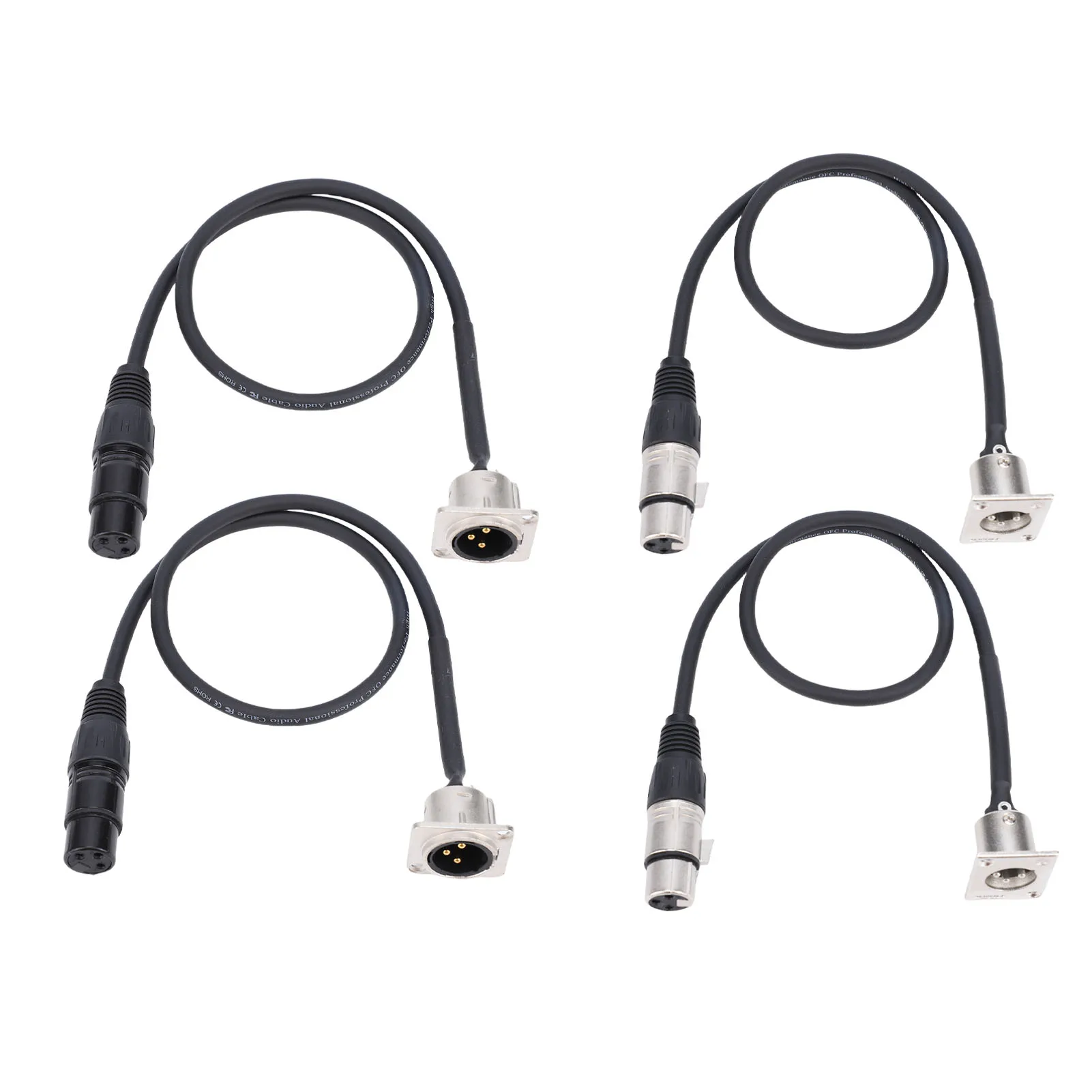 2PCS XLR Pass Through Cables Male Panel Mount to Female Connector 3 Pin D Type XLR Cable for Stage Box Patch Panel Floor Box 2FT
