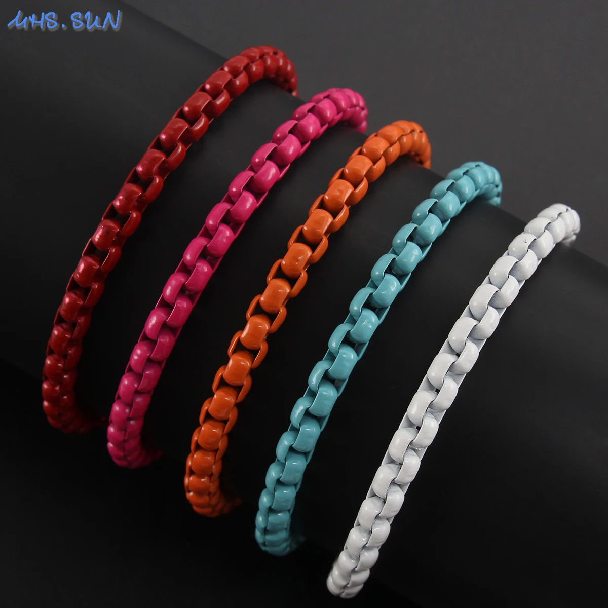 MHS.SUN Y2K Colorful Basic Stainless Steel Box Chain Bracelets For Women Men Hiphop Waterproof Wristband Bracelet Jewelry Gifts