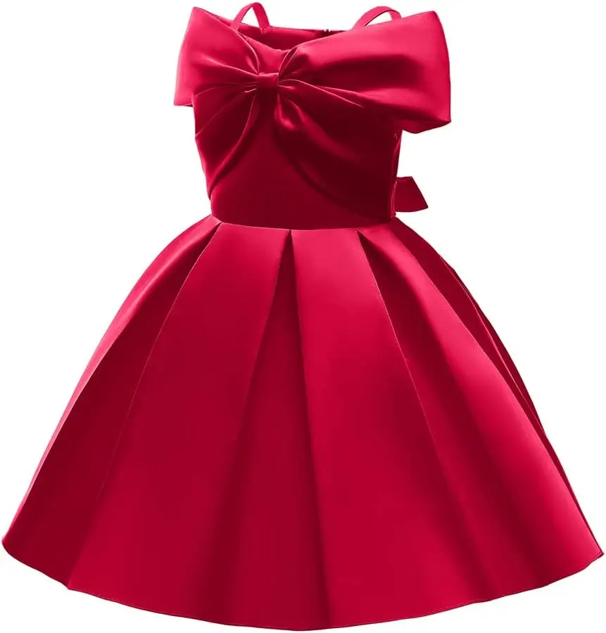 Elegant Temperament Girl Evening Dress,Thin Suspender Bow A-line Skirt,Special Formal Occasions for Children To Wear Satin Dress