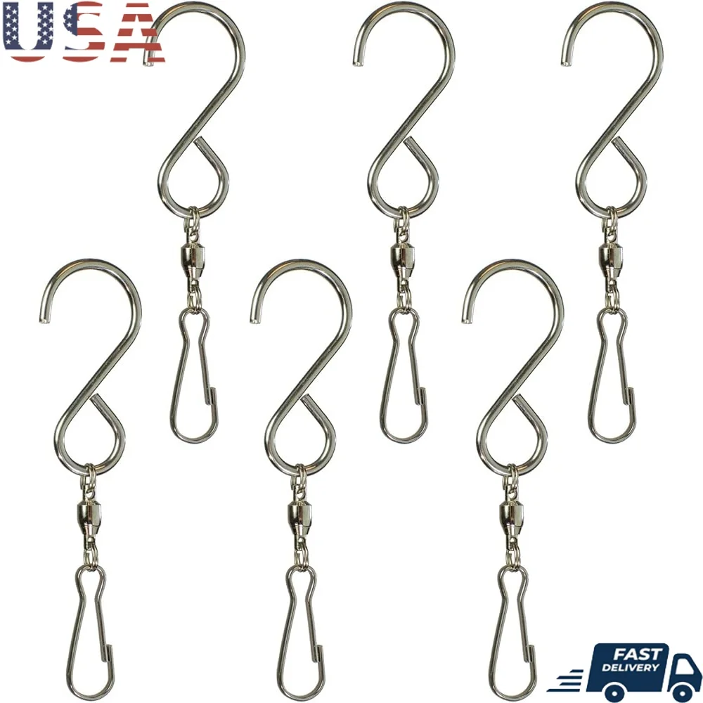 

Stainless Steel S Hooks with Ball Bearing Swivel 6 Pack Hanging Decor Wind Chimes Spinners Sun Catchers and More