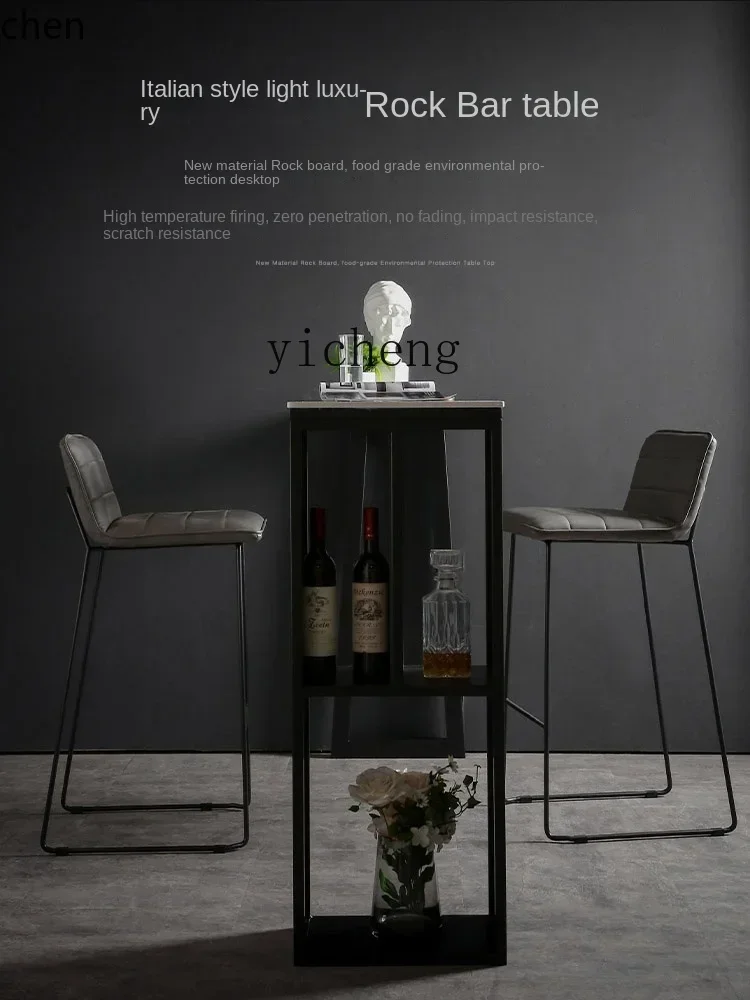 HXL لوحة حجرية منصة مشروبات نافذة المنزل شرفة شريط صغير طاولة عالية الساق طاولة رخامية عائلية #3