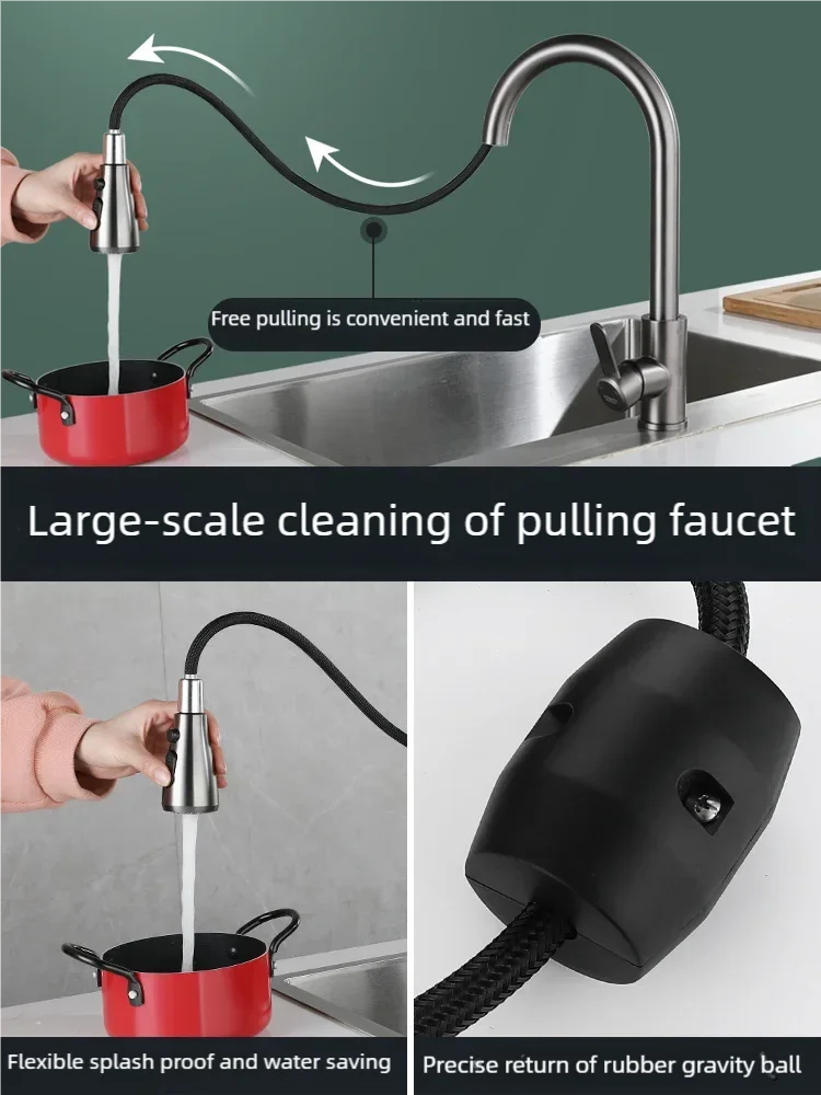 Kitchen Faucets 304 stainless steel Pull Out Kitchen Sink Water Tap Deck Mounted Mixer Stream Sprayer Head Hot Cold Taps