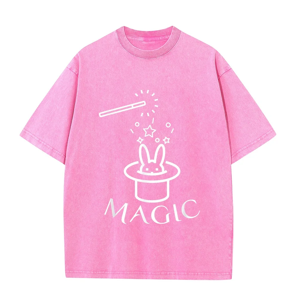 Rabbit in Magic Hat with Wand Magician T-Shirt Men's Clothes Anime 반팔티 Cotton Gift Funny Short Round Men Shirt Quote Tee Casual