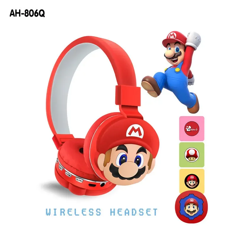 Hot Super Mario AH-806Q Headworn Bluetooth Earphones for Children's Cartoon Cute Pattern Wireless Earphones Holiday Gifts