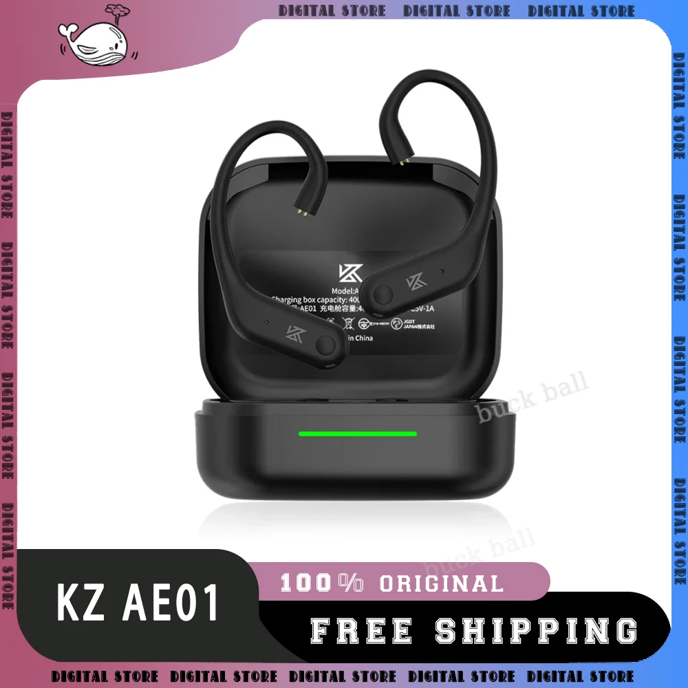 KZ AE01 Wireless Bluetooth-compatible HIFI Wireless Gaming Ear Hook PIN Connector Upgrade Cable C With Charging Case Custom Gift