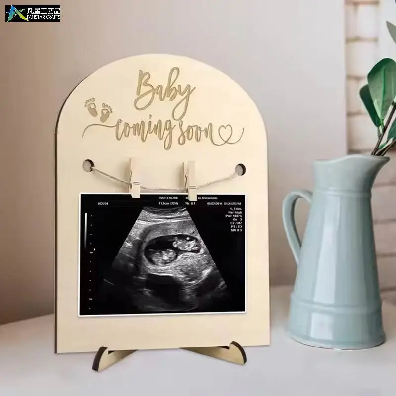 New Arrival Wooden Double-Sided Baby Ultrasound Memorial Photo Frame Baby Birth Announcement Desktop Decorative Ornament