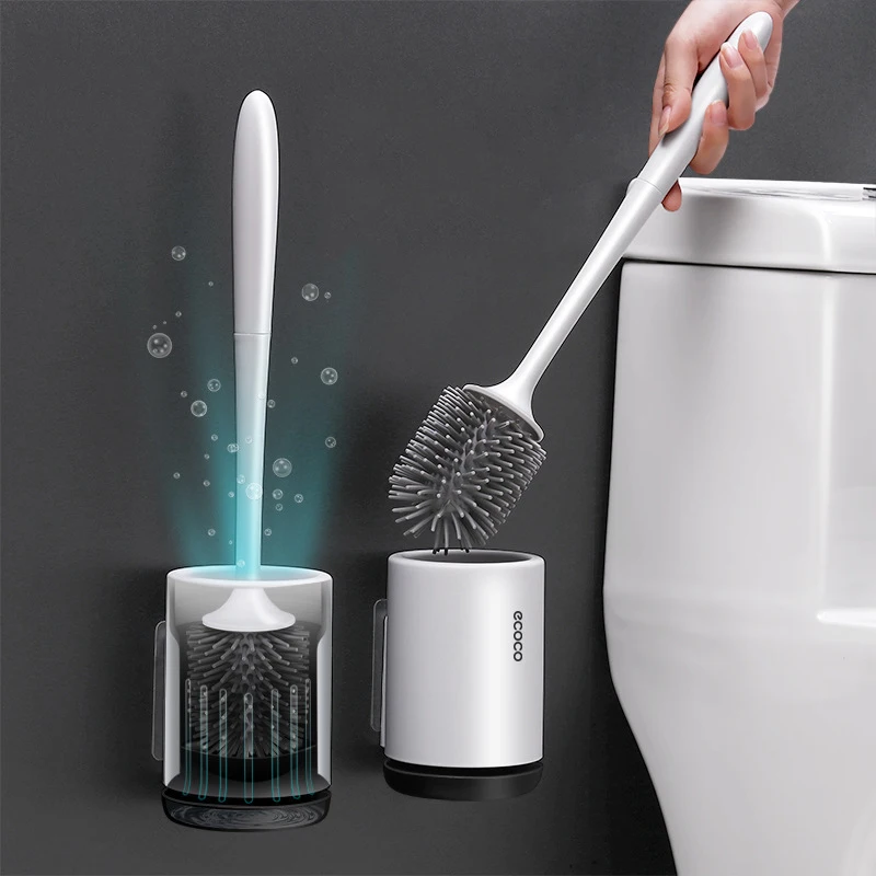 Silicone Toilet Brush Deep Cleaner Soft Bristle Bathroom Toilet Brush Holder Set  Wall Hanging Household Flexible Cleaning brush