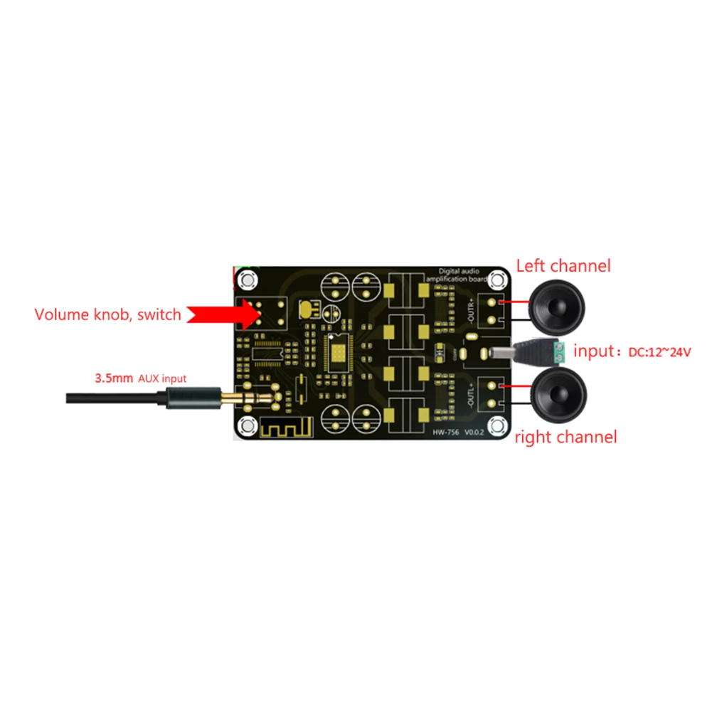 

TPA3118D2 Dual Channel 2x50W High-Power Adjustable Audio Amplifier Board BT 5.0 Digital Power Amplifier Board DC 12-24V