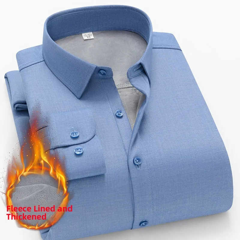 

Warm Fce Lined Wool Blend Long Sve irt for Middle-Aged Men Winter Busin Casual Modal Fiber Stand Fit irt