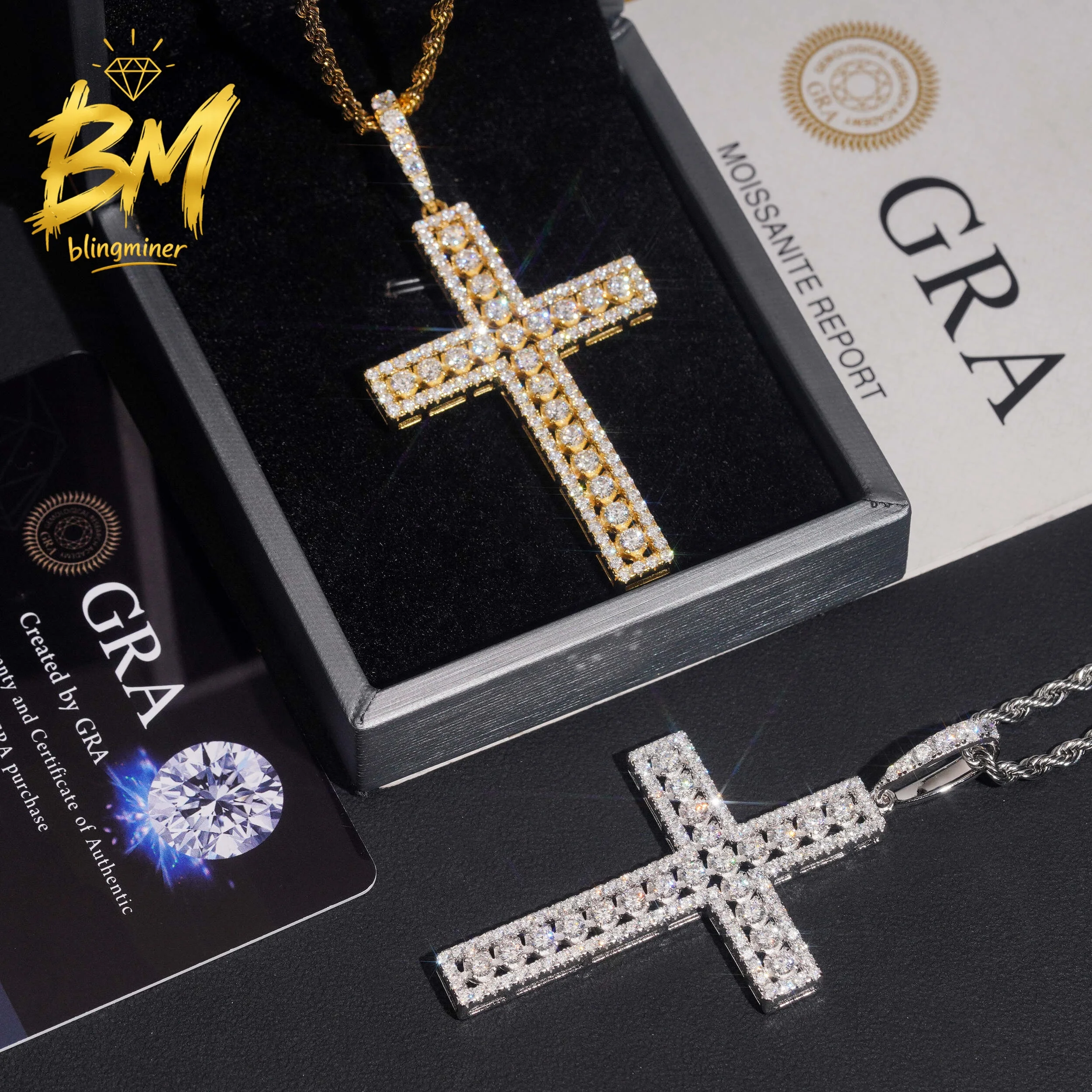 Blingminer Hip Hop Cross VVS Moissanite Pendant For Men Women S925 Silver Pendants Jewelry Pass Diamonds Tester GRA Free Shippin