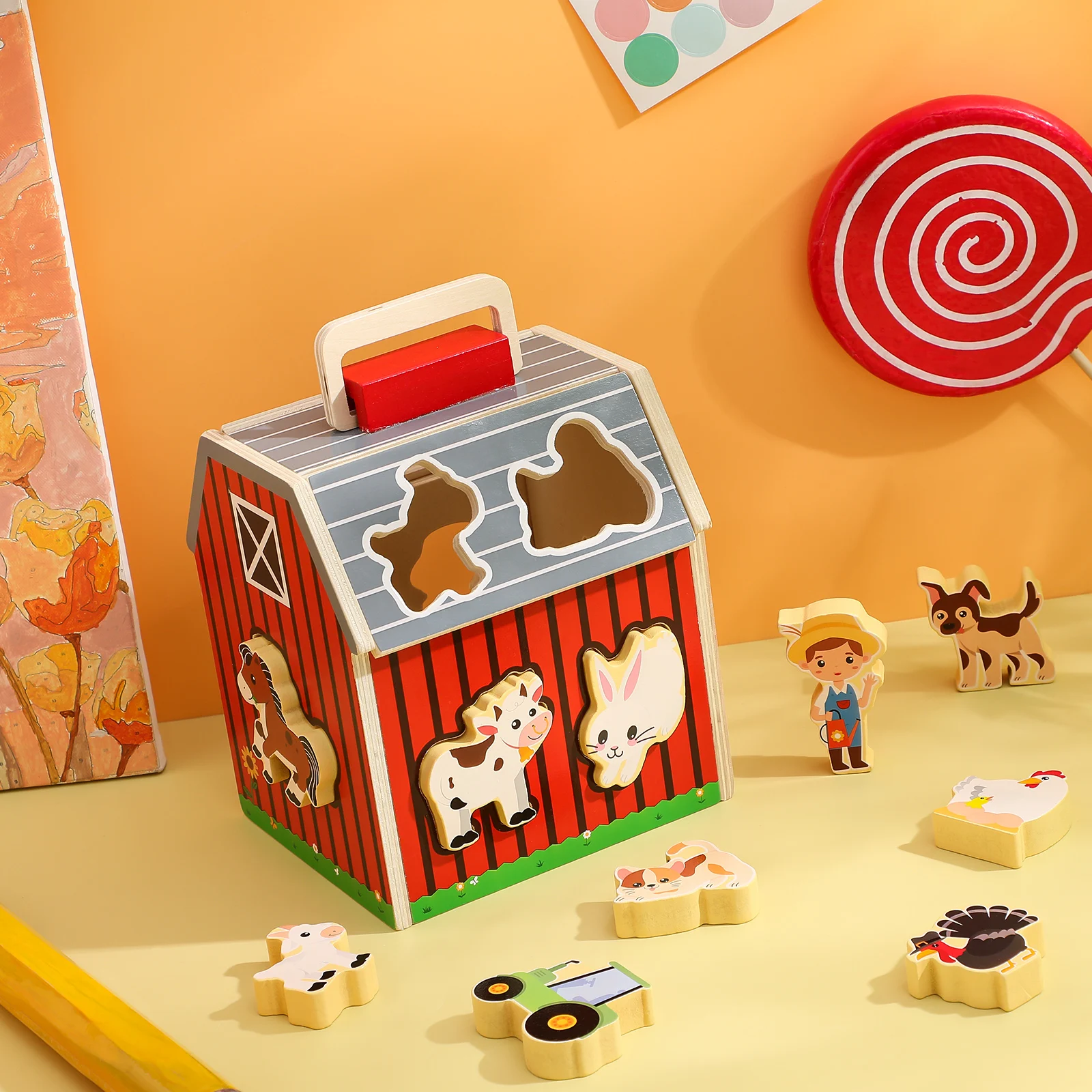1 ensemble 1 ensemble enfants animaux de ferme jeu ensemble grange en bois avec figurines d'animaux pour les âges de 2 à 5 ans tout-petits garçons filles éducatif Montessori