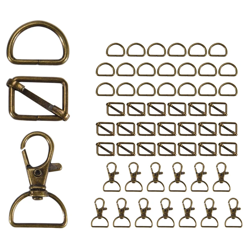 APPLIA-56Pcs Keychain Hooks With D Rings Set Purse Hardware For Bag Making Lanyard Snap Hooks Swivel Clasps With Slide Buckle