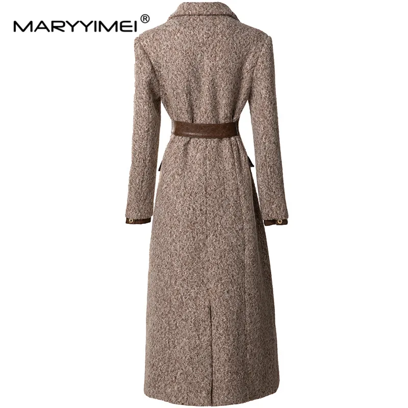 Autumn/winter Vintage Designer Coat Women Brown Square Collar Single-breasted Slim Fit S-3xl Long Overcoat 2024 Luxury Brand