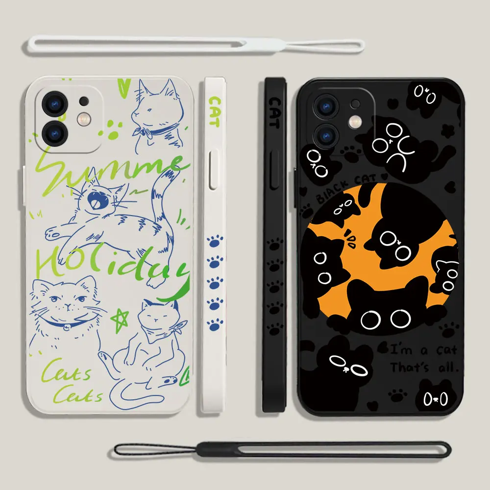 

Funny Cartoon Black Cat Phone Case For VIVO Y20 Y30 Y50 Y33T Y11 Y12S Y15 Y17 Y19 Y21 IQOO11 V23 V23E V21 X90 S1 Pro 5G Cover