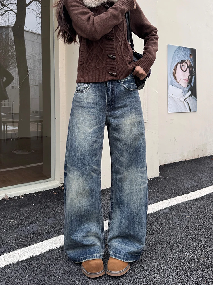 

Urkr женские свободные прямые джинсы с талией Cra Design винтажные хлопковые брюки для похудения модные длинные брюки