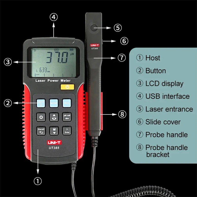 UNI-T UT385 Laser Power Meter Power Analyzer split design Data Logger Laser Sensor Precision Power Measurement