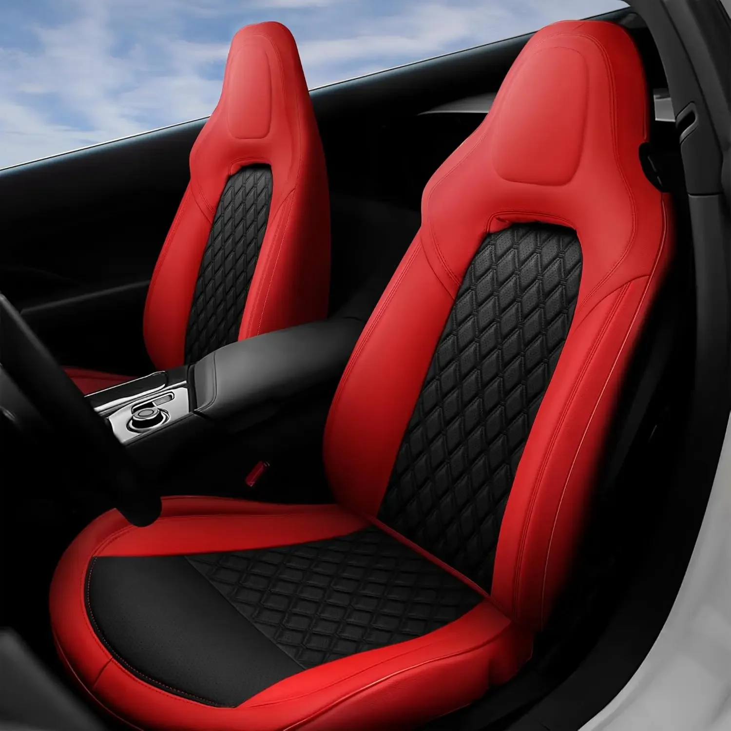 

Car Seat Covers Customized Fit 2014 2015 2016 2017 2018 2019 Chevy Chevrolet Corvette C7 Standard Seats, Leather, Black&Red