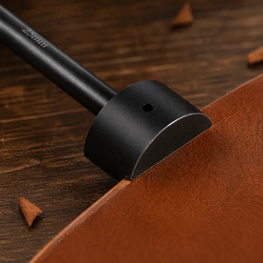 7pcs Semicircular Shape Leather Punch Tool Incisive Edges Arc-Shaped Profile End Cutter Tool 15/20/25/30/35/40/45 mm