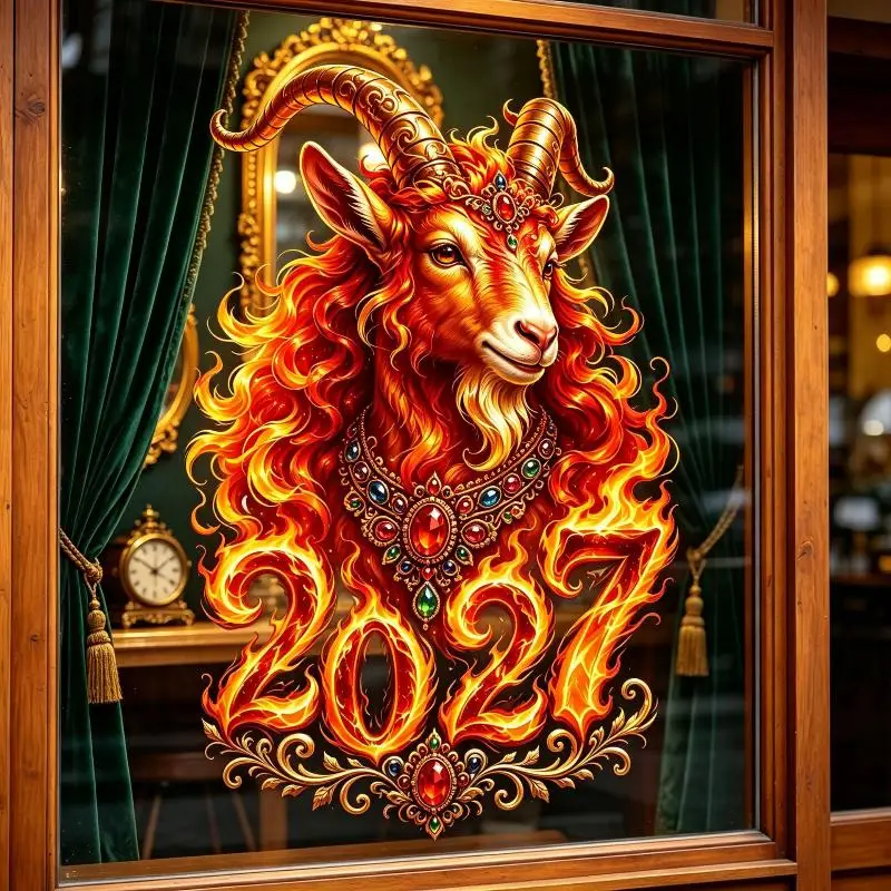 2027 Year of the Sheep Zodiac Wall Stickers No Residue Self-Adhesive Decals for Lunar New Year Living Room Window Decor
