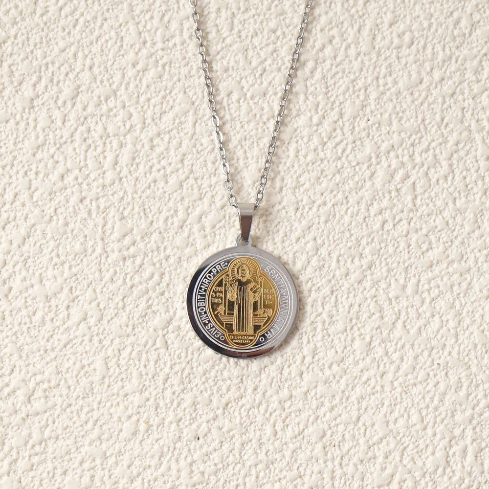 الفولاذ المقاوم للصدأ سان بينيتو قلادة معدنية سانت بنديكت وسام المختنق كولير فام