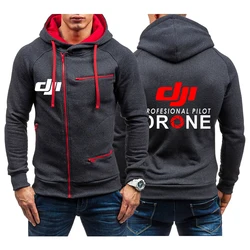 Dji Professional Pilot Drone 2023 Men's New Spring Autumn Print Four-colour Zipper Hooded Sweatshirts Fashion Slim Fit Outerwear
