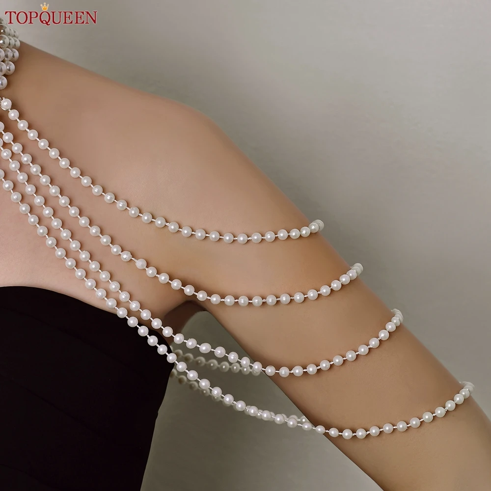 TOPQUEEN Vintage Faux Pearl Tassel Shoulder Chain Bikini Top Beach Sheath and Party Dress Accessories Adjustable Length SG62