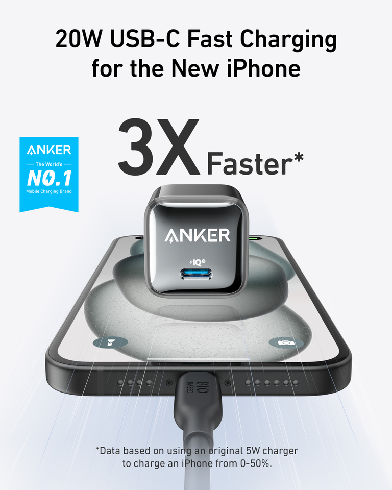 Anker 511 Charger Nano Pro USB C Charger 20W PIQ 3.0 Durable Compact Fast Charger iPhone 15/15 Plus/15 Pro/15 Pro Max /Galaxy