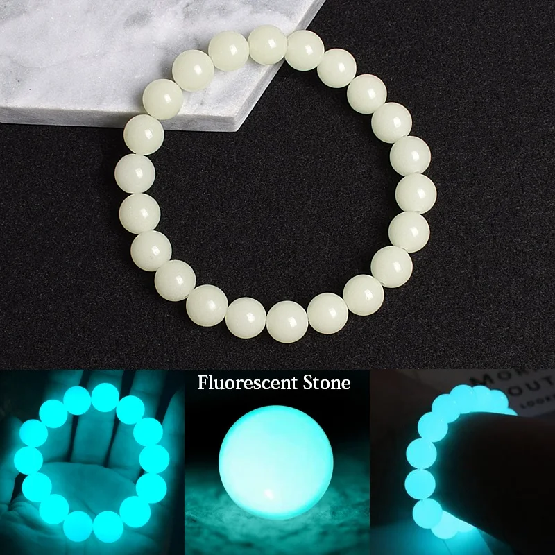 Luminous Stone Bracelets Fluorescent Night Blue Light Bead Bracelet Glow In The Dark Jewelry Glowing Stone Bangle Pulsera Gifts