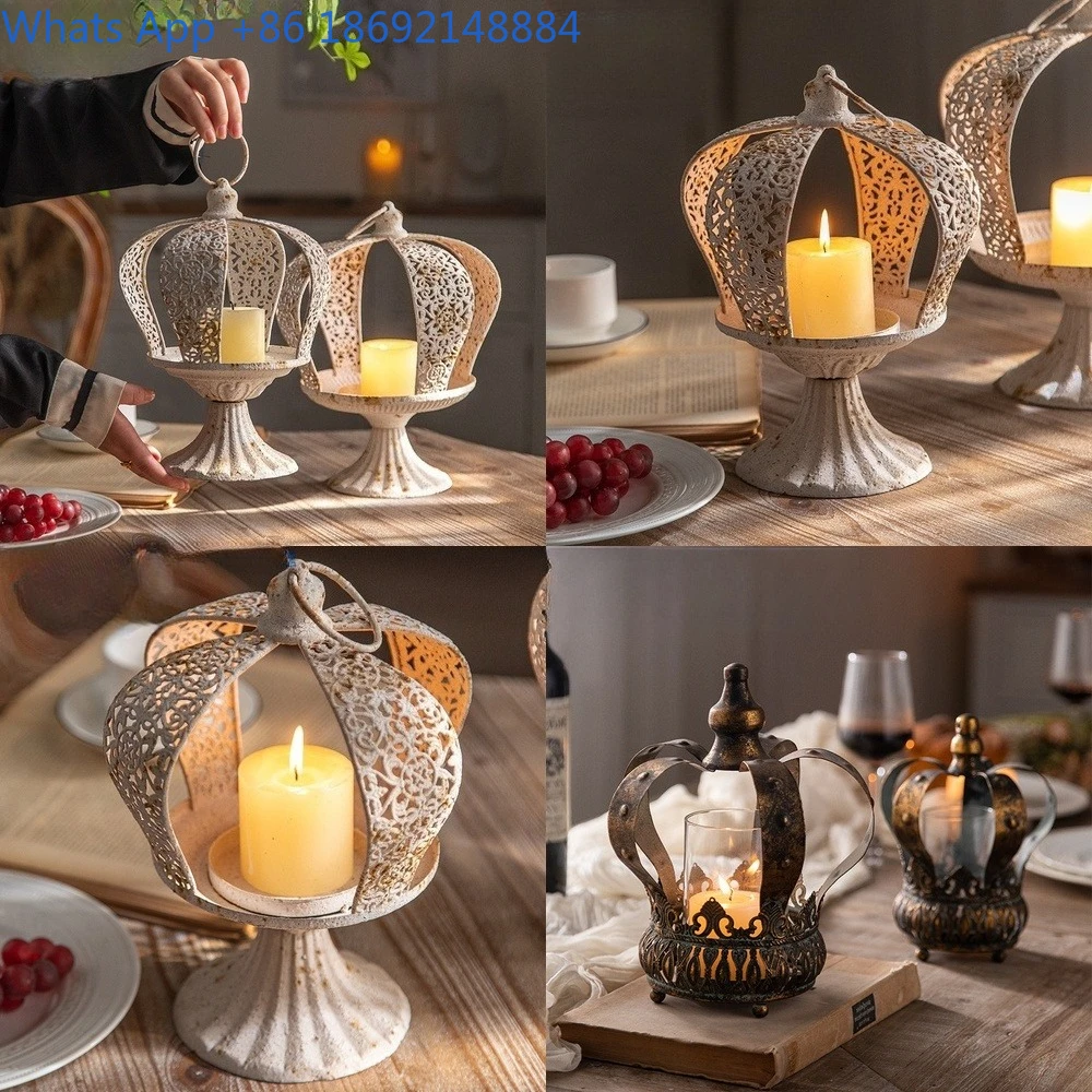 

French hollow candle holder creative crown shaped table decoration vintage European style candle stand for home ambiance