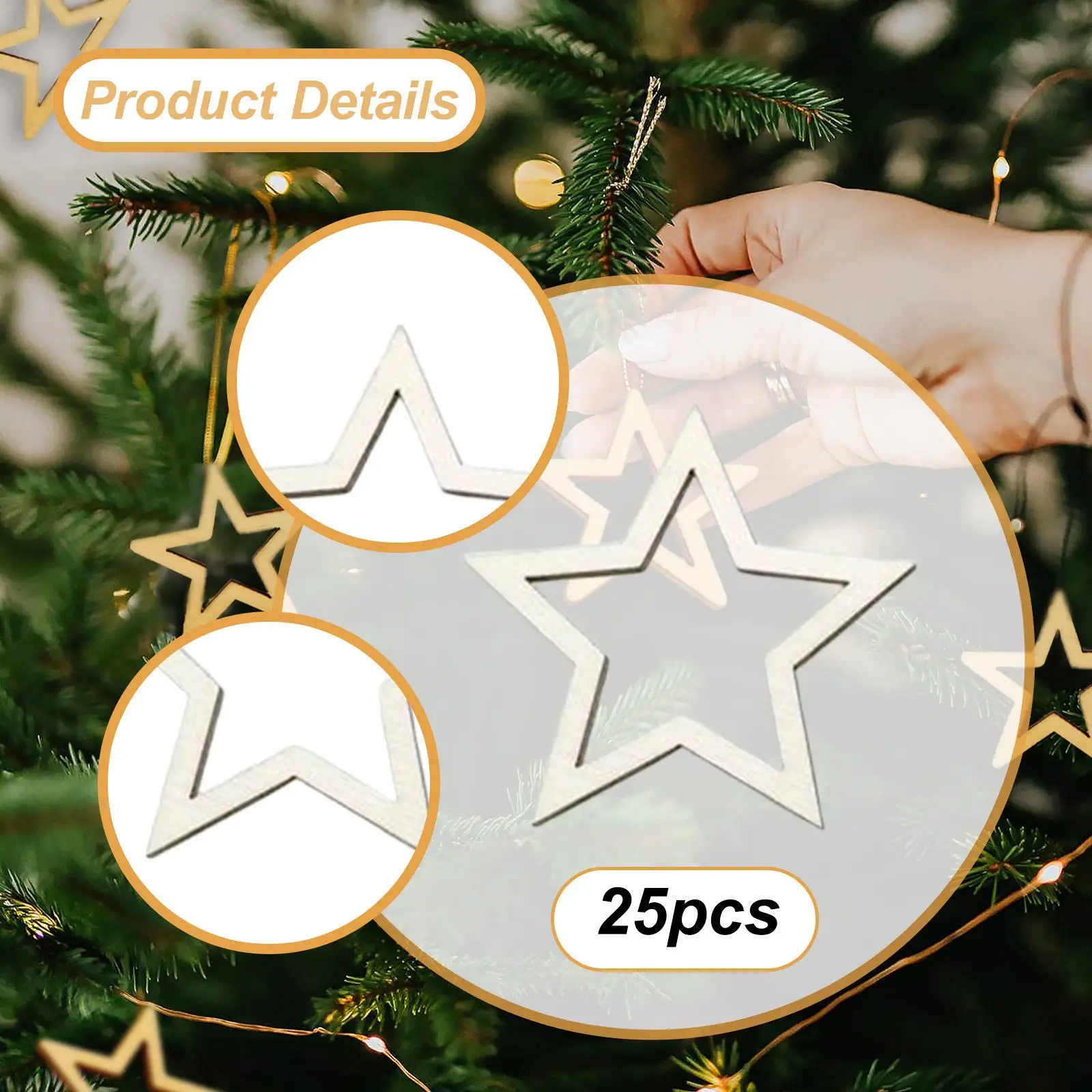 قطع خشبية غير مكتملة على شكل نجمة مجوفة، قطع زينة خشبية، أطواق نجوم، علامات خشبية لتعليق زينة عيد الميلاد #5