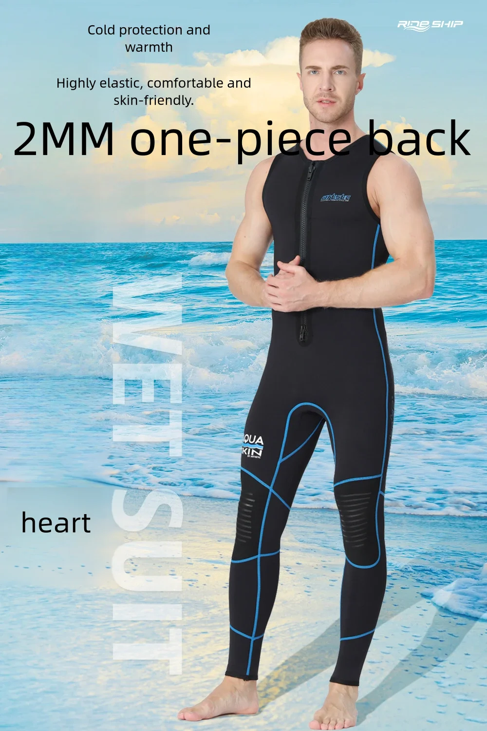 

2MM one-piece diving vest for men with front zipper for swimming and surfing