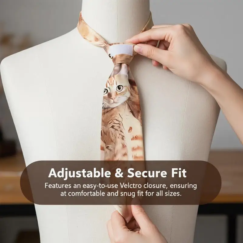 Kitten Necktie Lifelike 3D Cat Design Satin Fabric for Animal Print Lovers