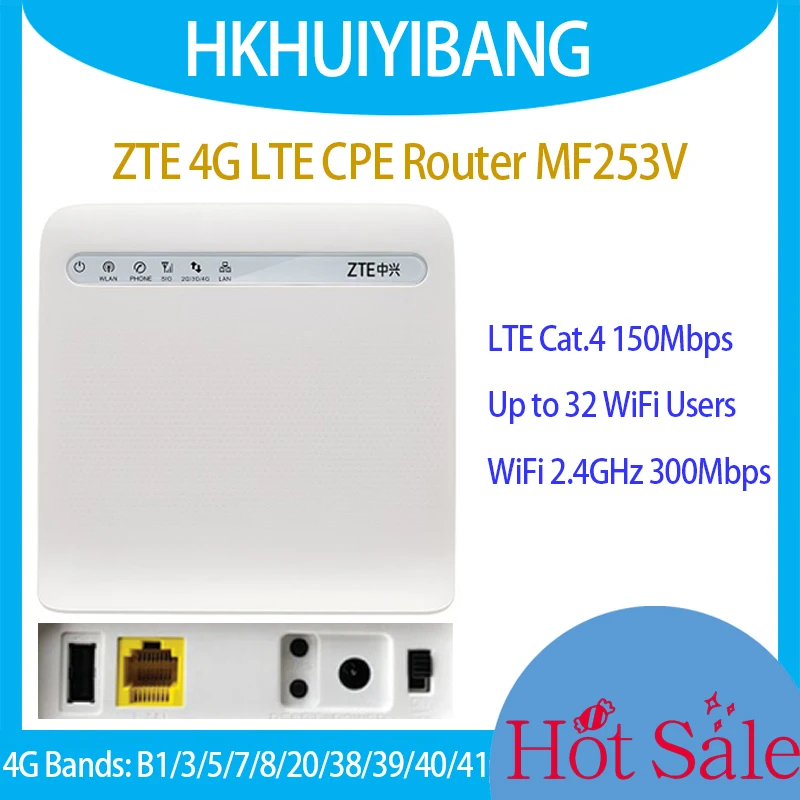 

Unlocked ZTE MF253V 4G LTE Gigabit Home CPE Wireless Gateway Router With Sim Card Slot WiFi Speed 300Mbps 4G Cat4 3G WiFi Modem